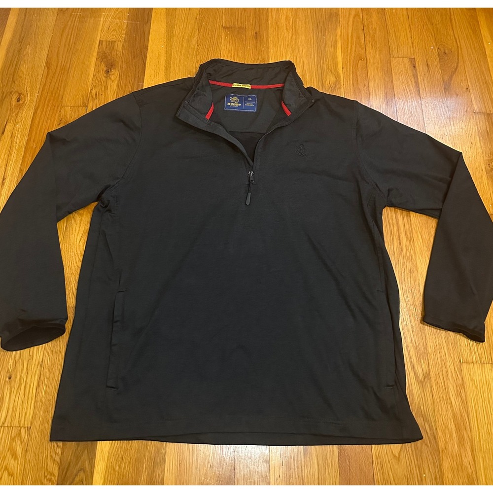 Rugby University Mens XL Black Quarter Zip Pullover Extreme Stretch Active Top